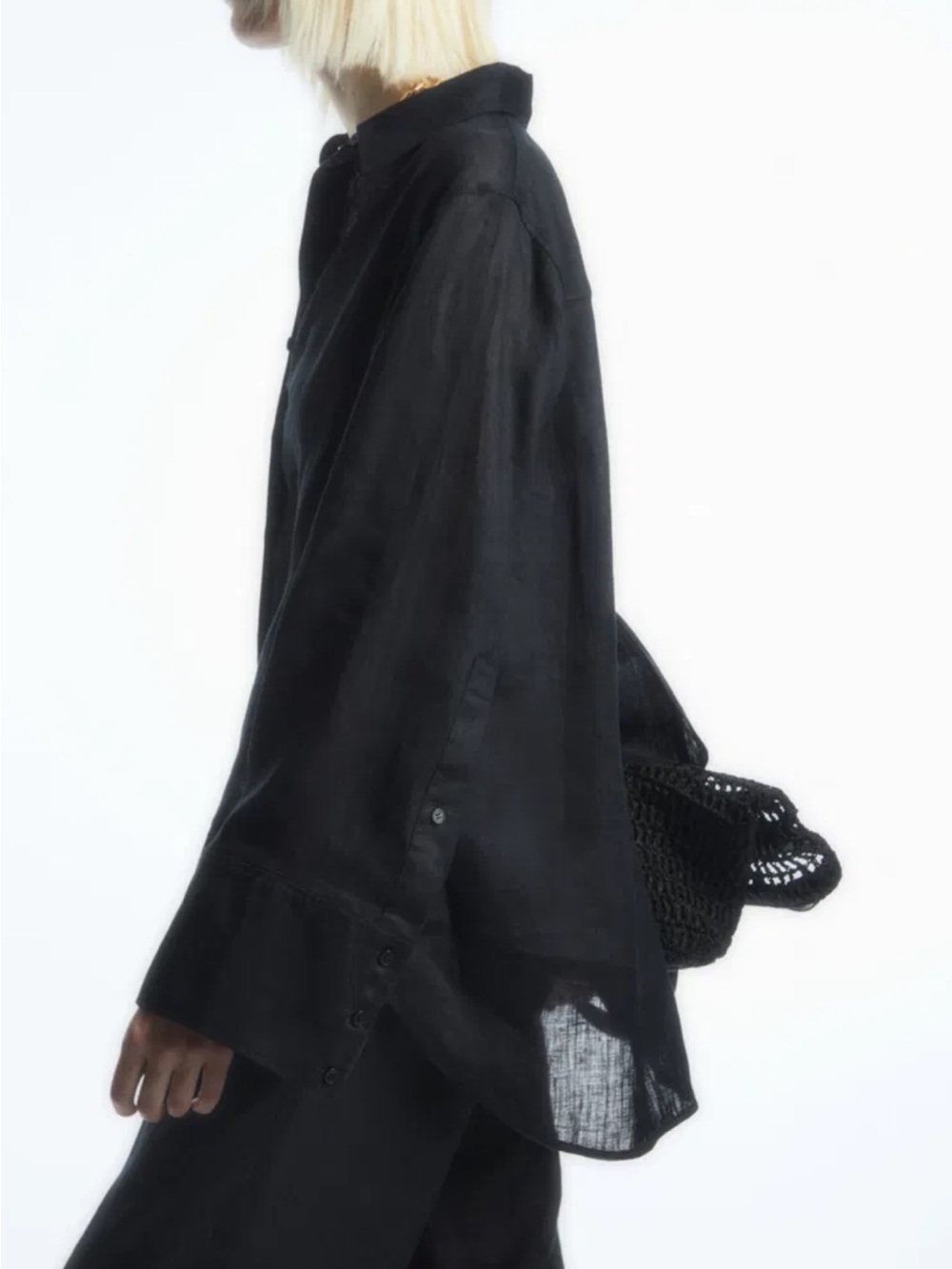 COS Linen Black Oversized Button-Up Shirt - Picture 5 of 15